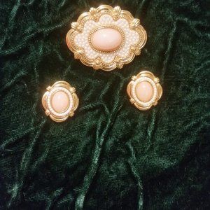 Vintage Gold Plated Brooch and Earrings